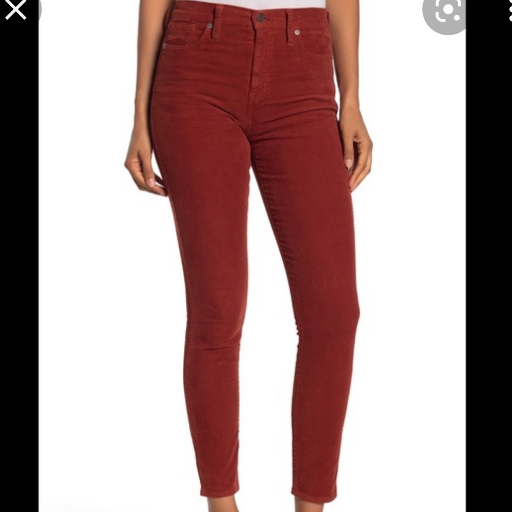 NEW! NWT! Madewell 10 “ High Rise High Waisted Skinny Corduroy Jeans Red Size 29